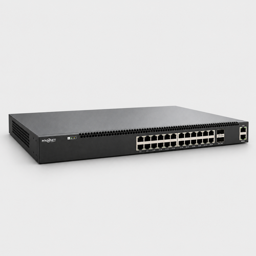 24-Port Managed PoE Switch with QSFP+ Uplinks — studio-restyled supplier reference image
